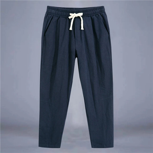 Men's Casual Loose Fit Cotton Trousers - Breathable Drawstring Pants