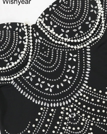 Wishyear Women's Luxe Brown Gown with Sparkling Crystal Rhinestones and Pearls