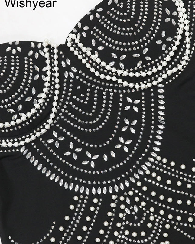 Wishyear Women's Luxe Brown Gown with Sparkling Crystal Rhinestones and Pearls