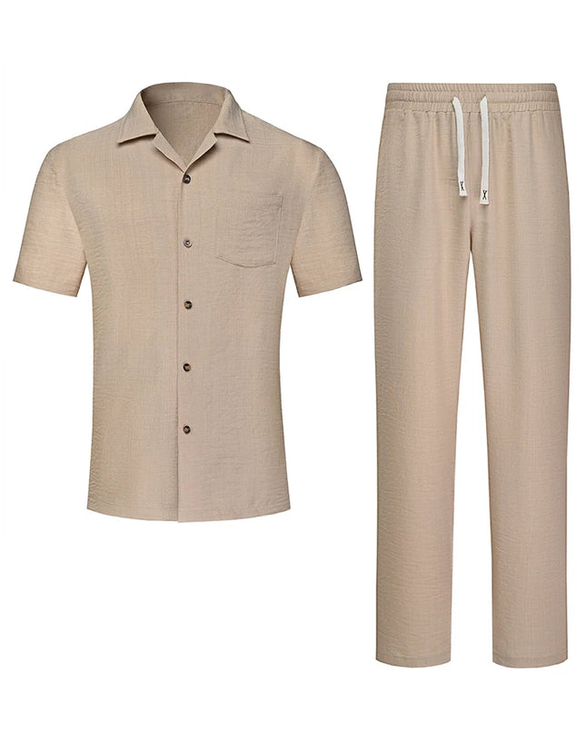 Vintage Men's Two-Piece Casual Short Sleeve Shirt and Pants Set