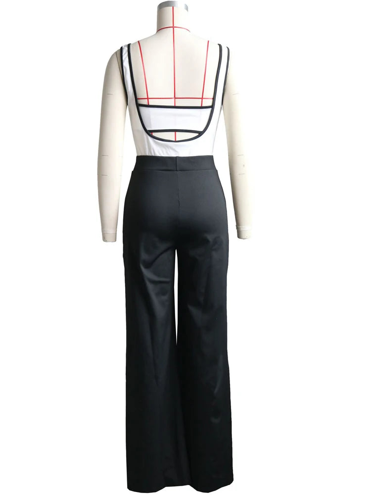 Stylish Women's Two-Piece Suspender Jumpsuit & Wide-Leg Long Pants Set