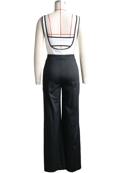 Stylish Women's Two-Piece Suspender Jumpsuit & Wide-Leg Long Pants Set