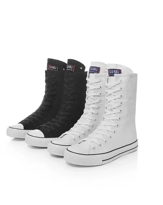 Women's Canvas Sneakers with Mid Tube Lace-Up Design and Side Zipper