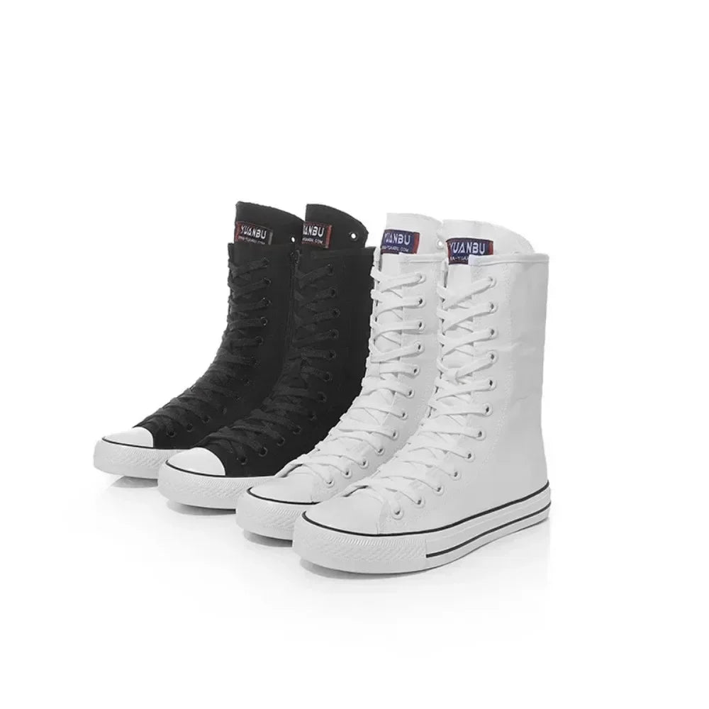 Women's Canvas Sneakers with Mid Tube Lace-Up Design and Side Zipper