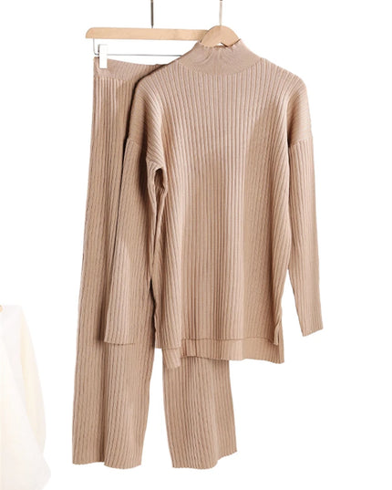 Women's 2 Piece Knitted Turtleneck Sweater & Straight Leg Pants Set
