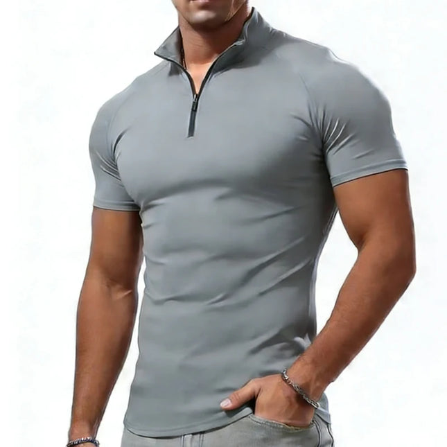 Men's Compression T-Shirt with Zipper Neck - Slim Fit