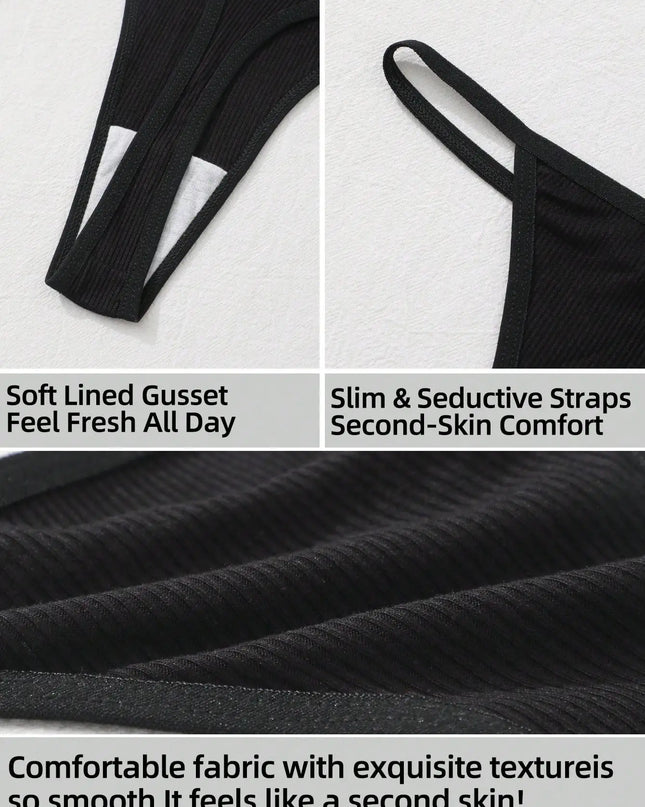 Set of 9 Women's Ribbed Low-Waist Seamless Thong Panties – Soft, Breathable Briefs
