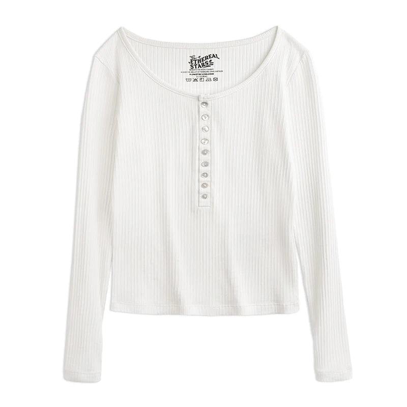 Slim-Fit Buttoned Henley Shirt for Women – Maden Women's Casual Top