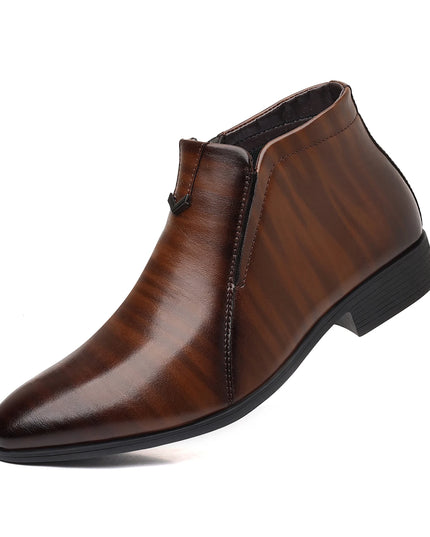 Men’s Faux Leather High-Top Shoes with Side Zipper and Non-Slip Sole
