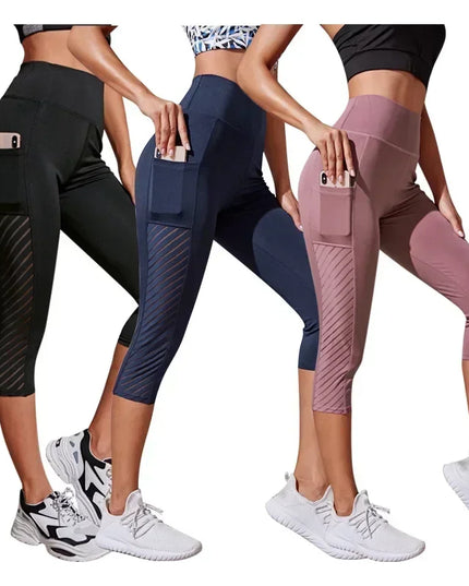 High-Waisted Hip-Lifting Slimming Yoga Crop Pants with Panel Pocket Design