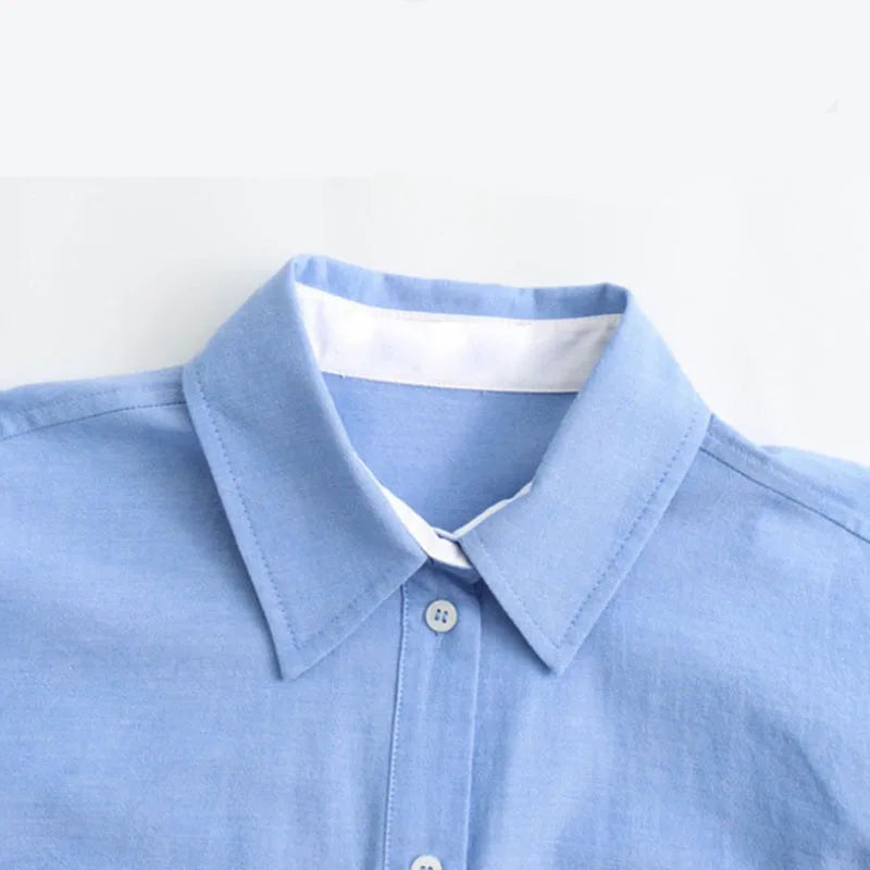 Women's Crop Blouse Shirt with Lapel, Long Sleeves, and Pocket