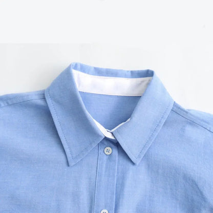 Women's Crop Blouse Shirt with Lapel, Long Sleeves, and Pocket