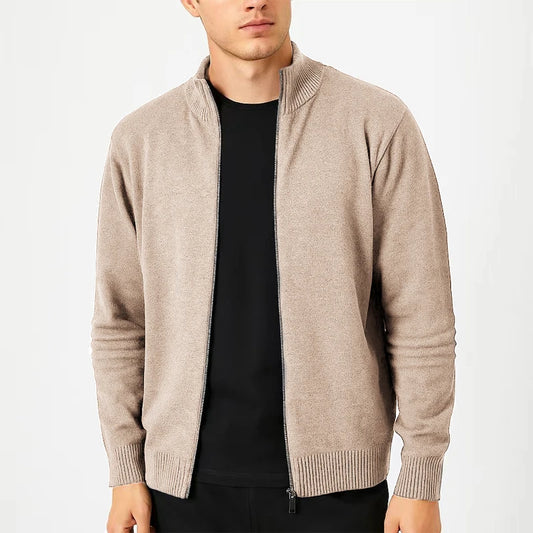 Men's Full-Zip Knitted Sweater Jacket – Slim Fit, Stand Collar