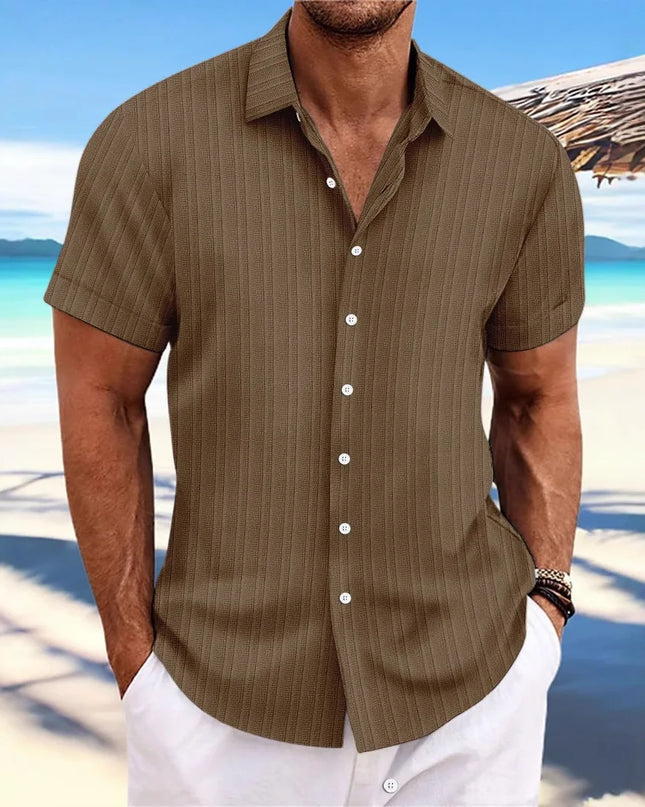 Men's Vertical Jacquard Short Sleeve Button-Down Shirt