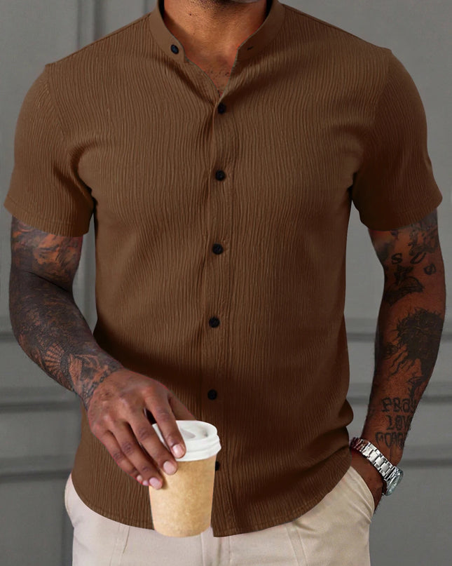 Men's Breathable Short Sleeve Stand Collar Shirt
