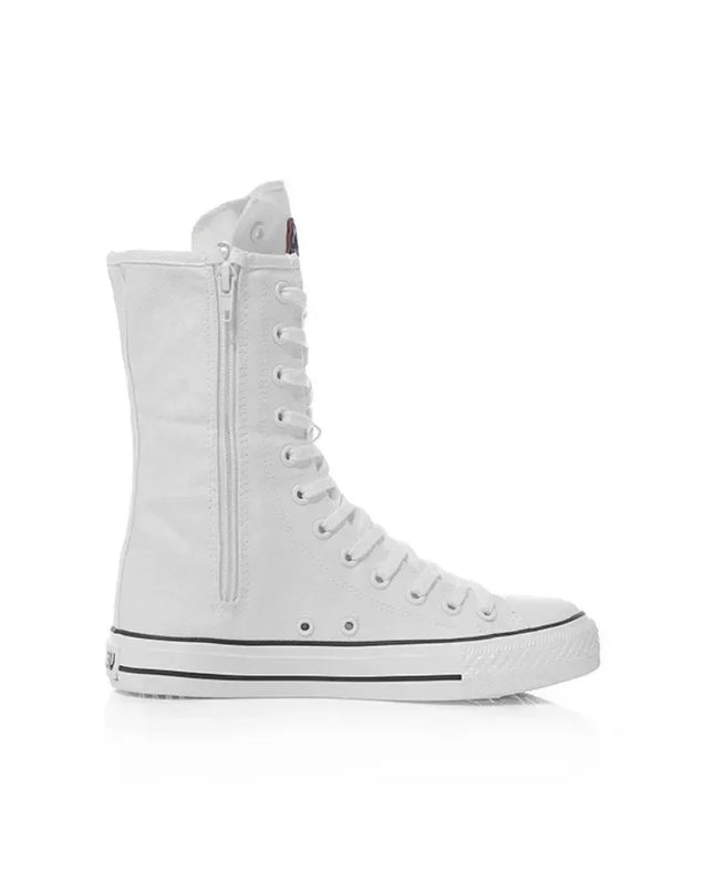 Women's Canvas Sneakers with Mid Tube Lace-Up Design and Side Zipper