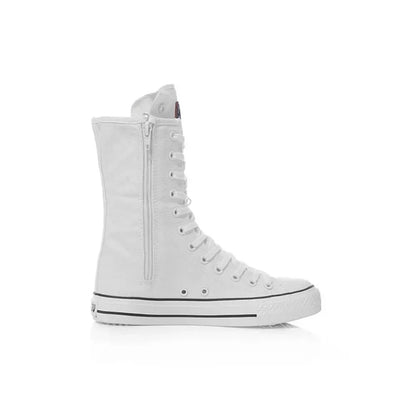 Women's Canvas Sneakers with Mid Tube Lace-Up Design and Side Zipper