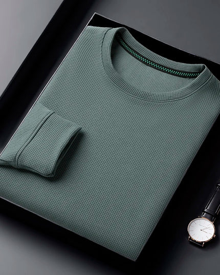 Men's Breathable Long Sleeve Waffle Knit Round Neck Sweater - Various Colors