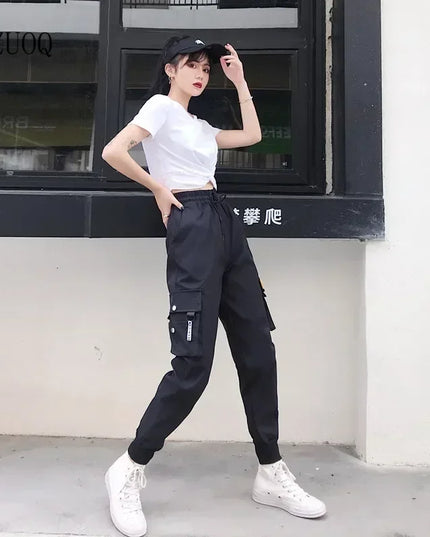 High-Waist Women's Joggers with Side Pockets - Comfortable Loose Fit