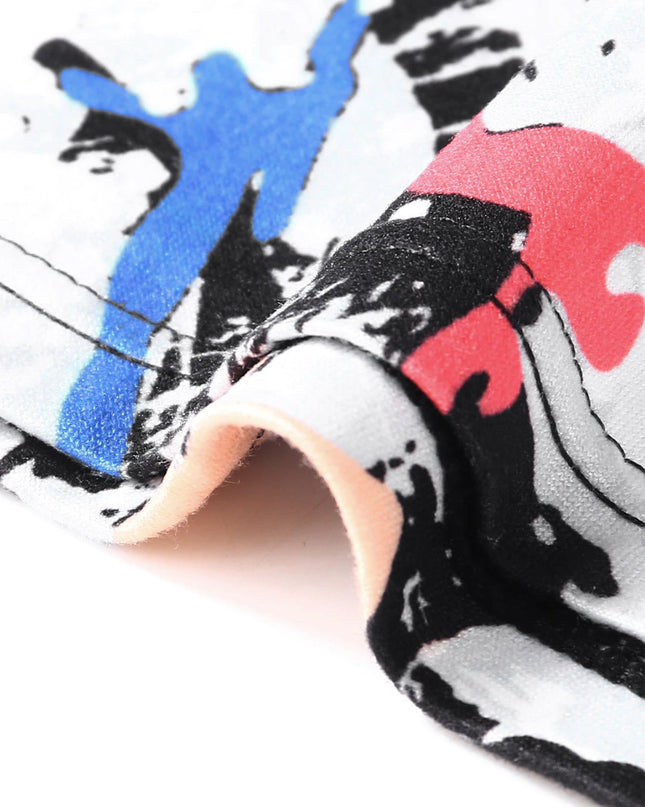 5-Pack Men's Long Boxer Shorts - Assorted Graffiti Pattern, Mid-Waist, High Elasticity