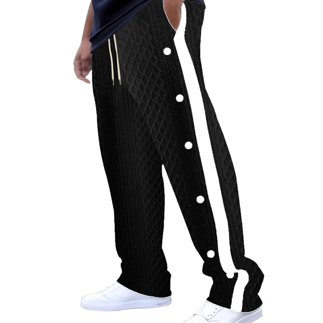 Men's Loose Fit Drawstring Joggers with Side Buttons