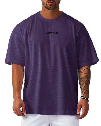 Men's Mesh Breathable "Just Gym" Print Quick-Dry Oversized Loose Fit T-Shirt