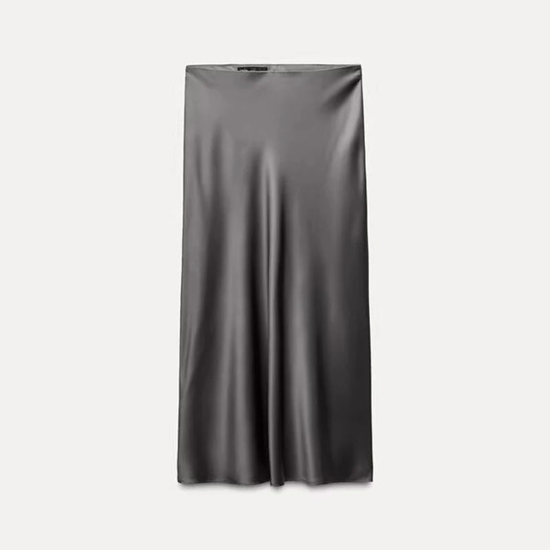 Women's Satin-Like Long Skirt - High Waist Elegant Slim Fit Skirt for Women