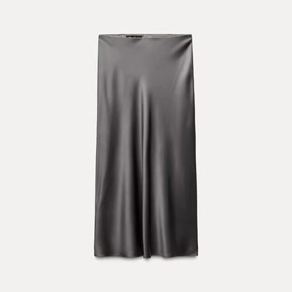 Women's Satin-Like Long Skirt - High Waist Elegant Slim Fit Skirt for Women