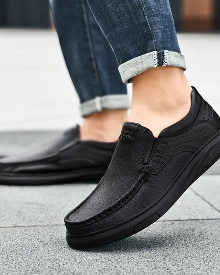 Men's Casual Leather Slip-On Loafers - Comfortable Men's Dress Shoes