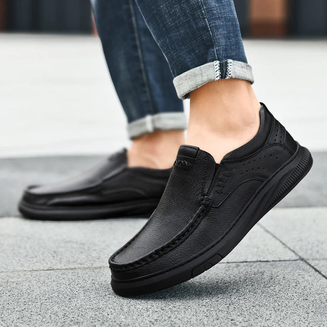 Men's Casual Leather Slip-On Loafers - Comfortable Men's Dress Shoes