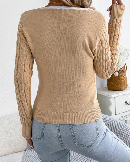 Women's Square Neck Twist Knit Sweater - Stylish Cozy Pullover for Women