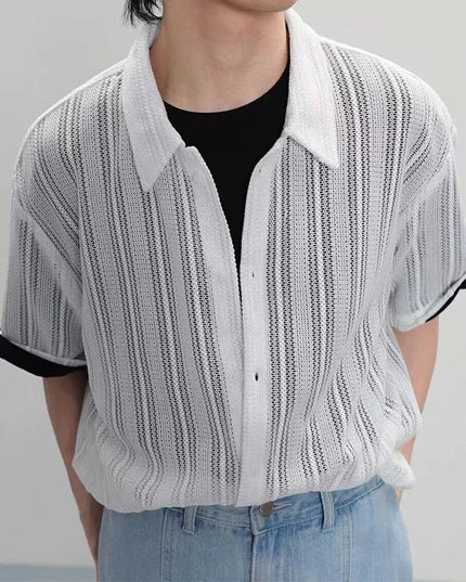 Stylish Men's Mesh Knitted Hollow-Out Transparent Shirt