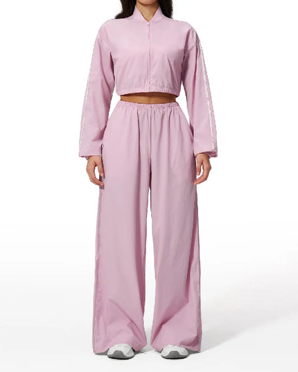 Women’s Two-Piece Set: Zipper Hooded Cropped Jacket and Wide-Leg Pants