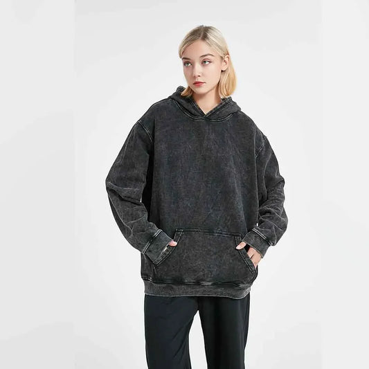 Unisex Vintage Wash Cotton Hoodies - Retro Long Sleeve, Loose Fit