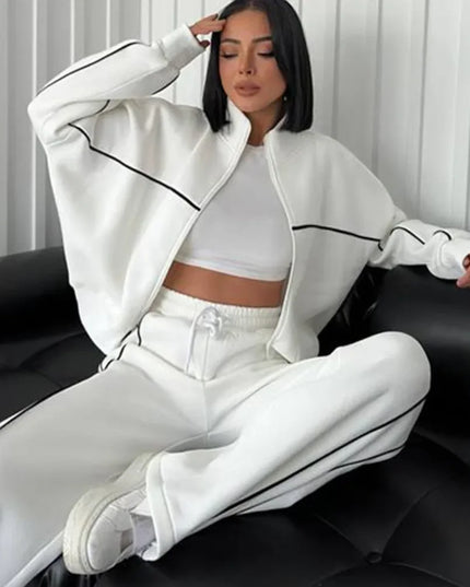 Women's Two-Piece Striped Zipper Jacket and Pants Set