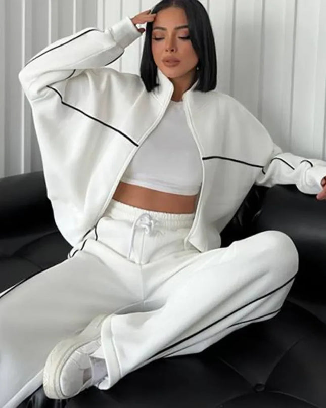 Women's Two-Piece Striped Zipper Jacket and Pants Set