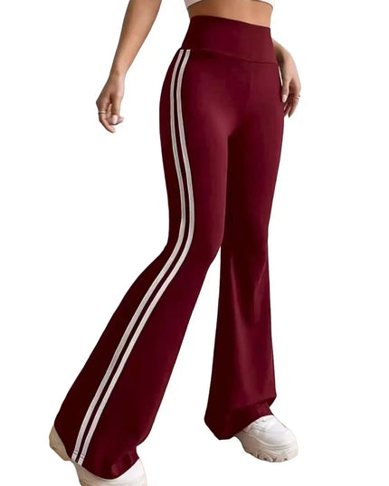 Women's Casual Flared Pants with Side Stripe, High-Waisted and Hip-Lifting Design