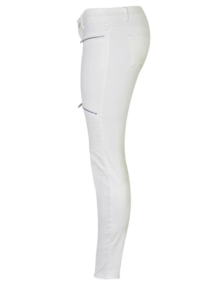 Women's PU Leather-Coated Slim Stretch Pants with Zipper Pockets