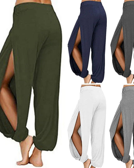 Women's High Slit Hare Pants - Loose Fit, Wide Leg Style