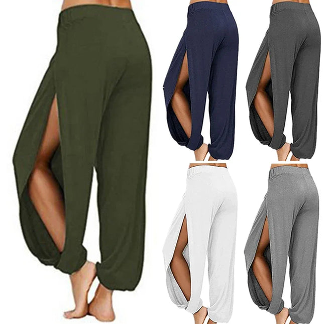 Women's High Slit Hare Pants - Loose Fit, Wide Leg Style
