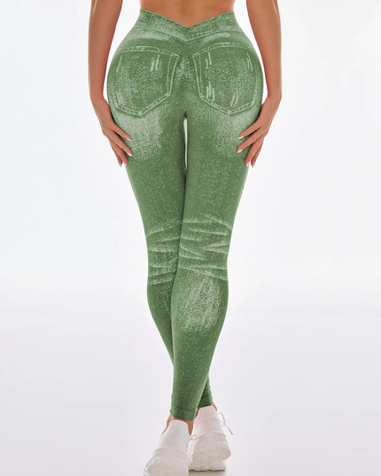 Women’s High-Waisted Seamless Denim-Print Yoga Leggings