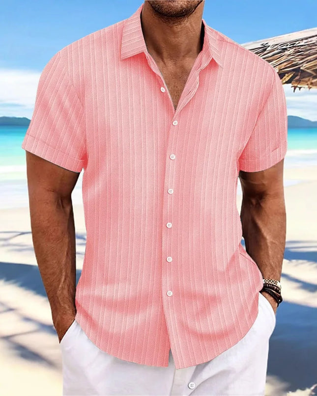 Men's Vertical Jacquard Short Sleeve Button-Down Shirt