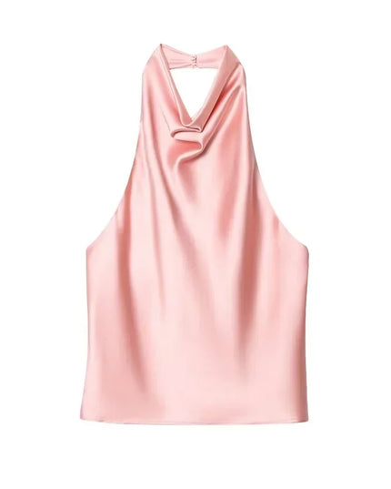 Satin Women's Halter Backless Sleeveless Blouse