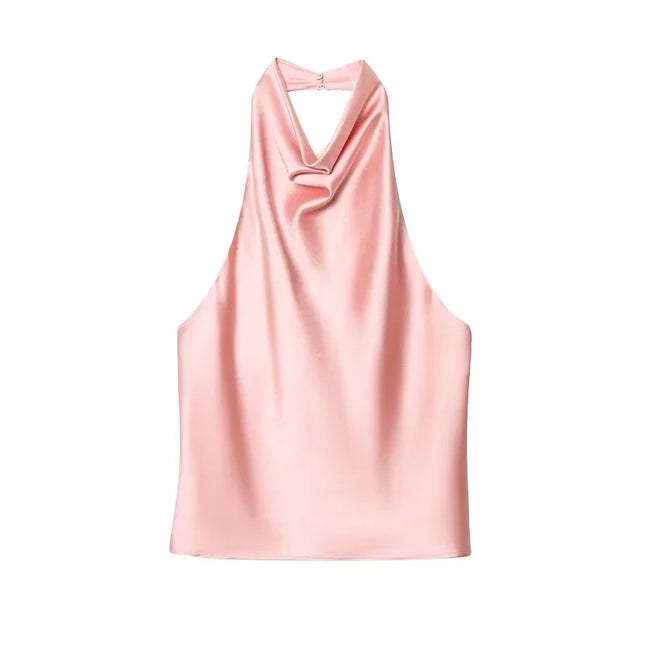Satin Women's Halter Backless Sleeveless Blouse