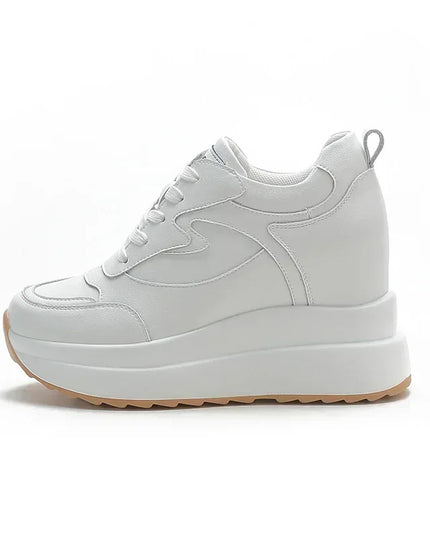 10cm Platform Wedge Sneakers for Women – Chunky Genuine Leather Casual Shoes