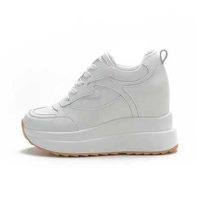 10cm Platform Wedge Sneakers for Women – Chunky Genuine Leather Casual Shoes