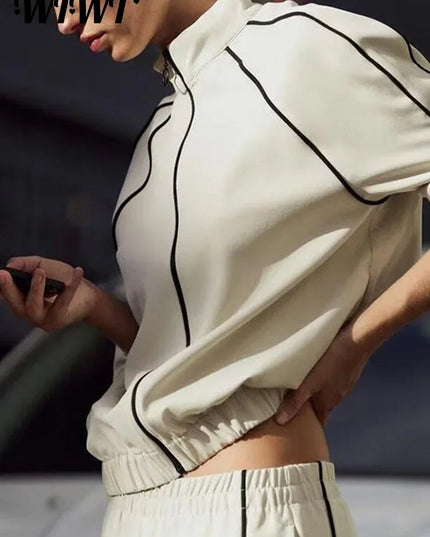 Women's Two-Piece Striped Zipper Jacket and Pants Set