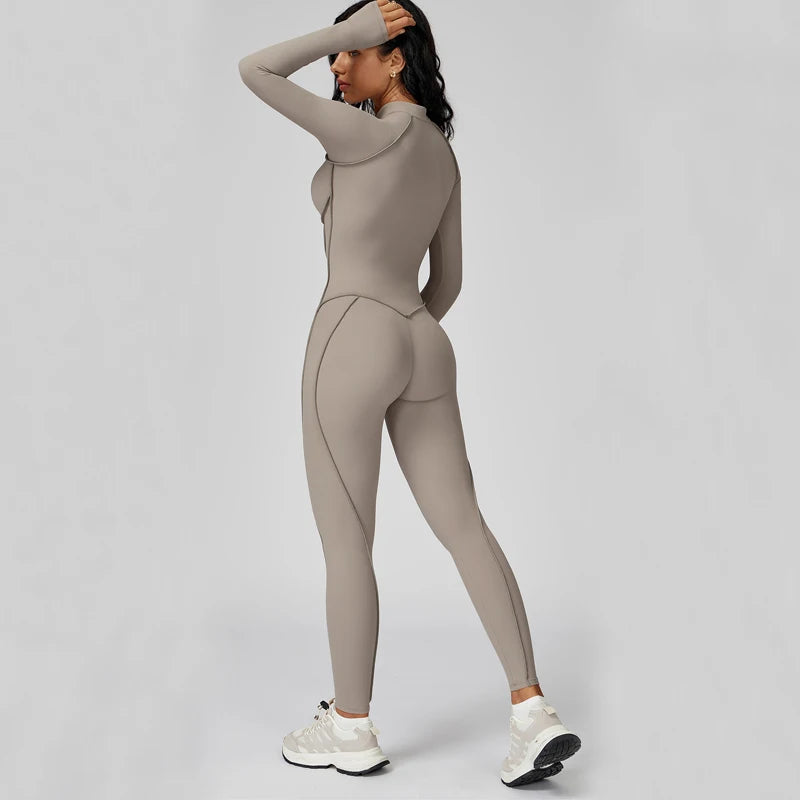 Women's Fitness Jumpsuit with Zipper - Activewear Bodysuit for Workout & Gym