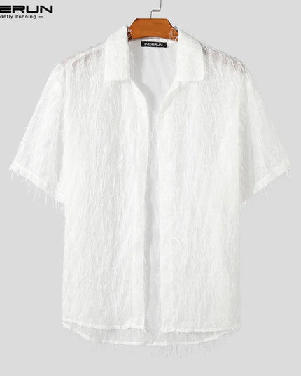 Men's Tassel Chiffon Shirt with Transparent Lapel