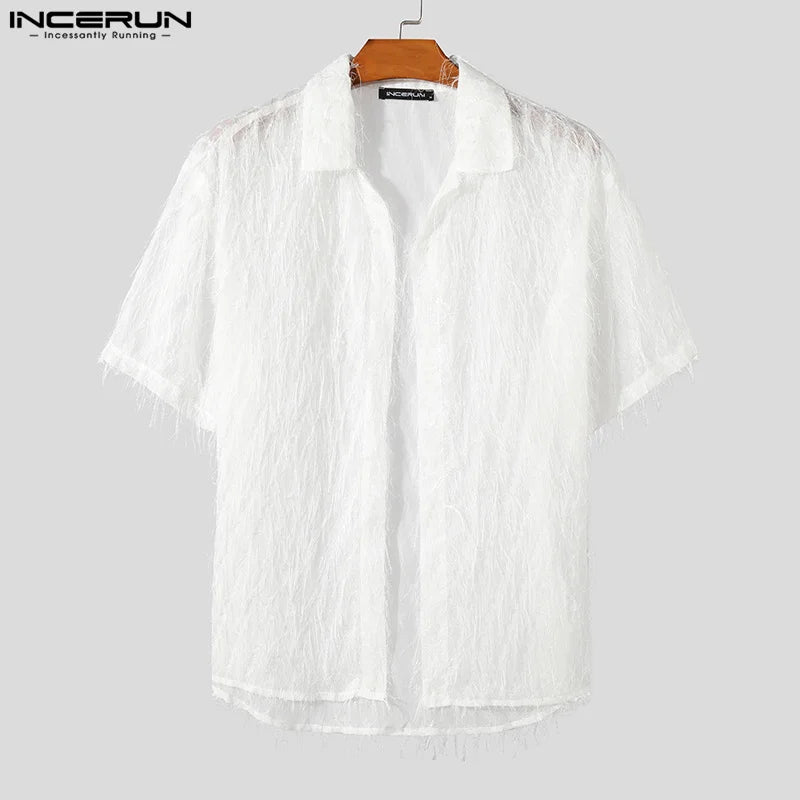 Men's Tassel Chiffon Shirt with Transparent Lapel